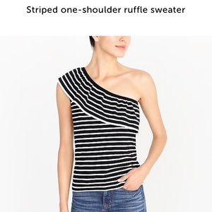 NWT Jcrew Striped one-shoulder ruffle sweater